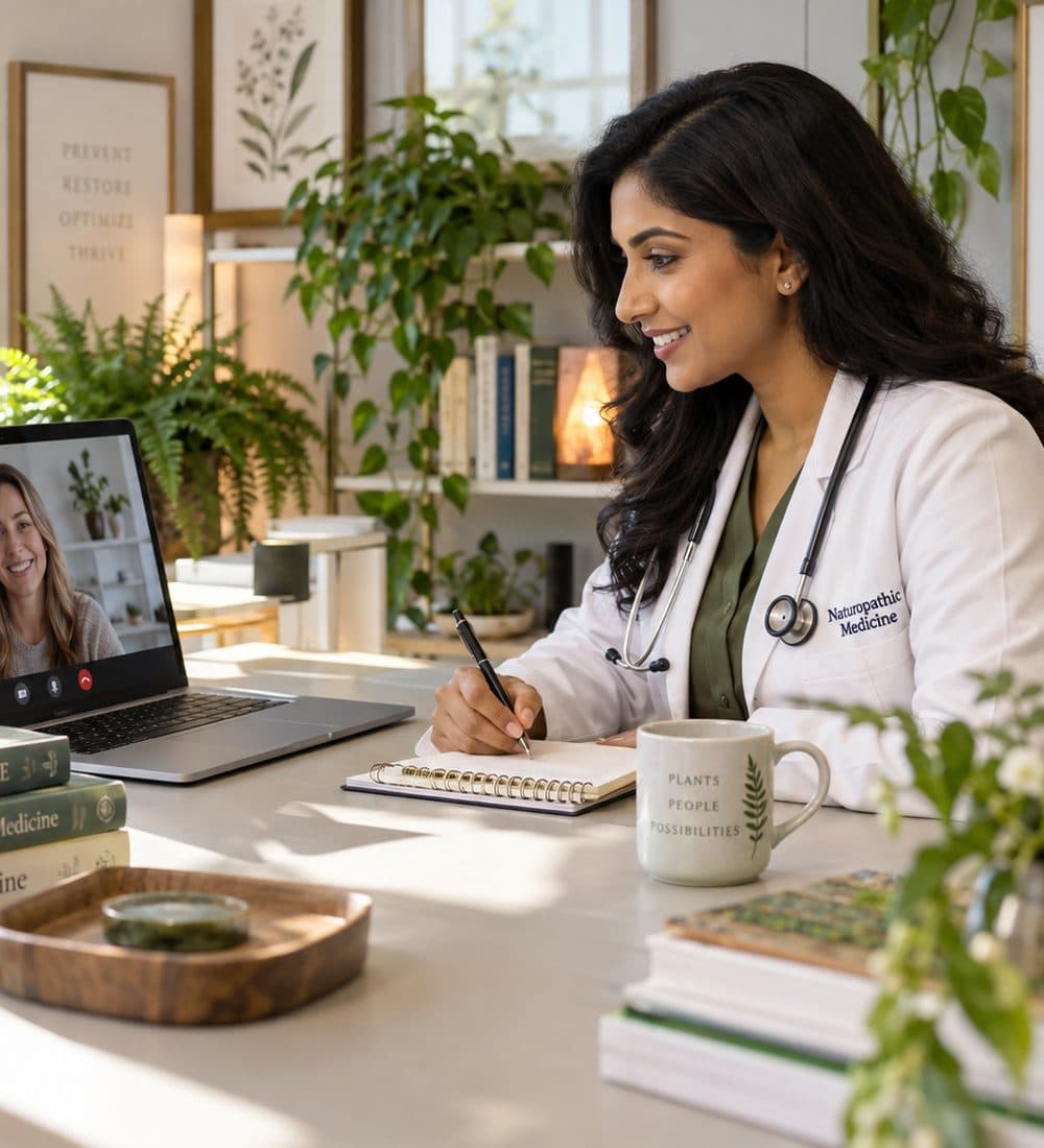 Naturopathic physician in an online tutoring session